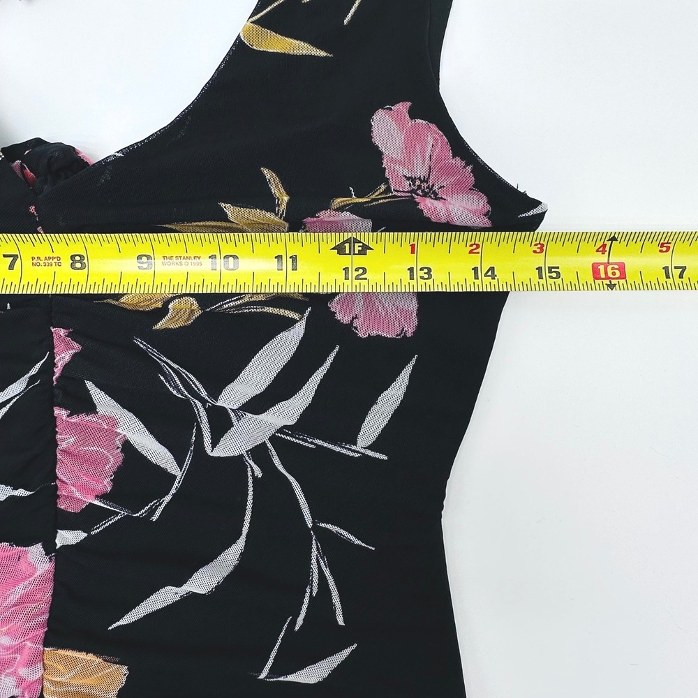 GUESS Womens Gabriella Black Floral Mesh Ruched Bodycon Tie Back Dress Resort - Picture 9 of 12